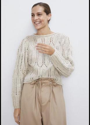 Бежевий светр крупної в’язки zara
