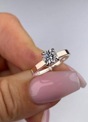 Серебряное кольцо 925 пробы с золотой пластиной 375 пробы, цирконий, обручкая ручка каменец подарок девушке
