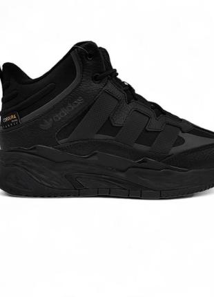 Зимние кроссовки adidas niteball black чёрные (мех)6 фото