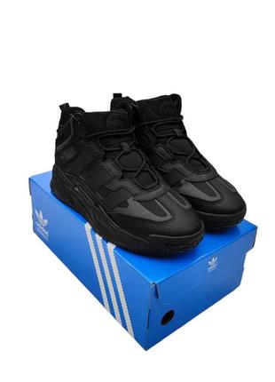 Зимние кроссовки adidas niteball black чёрные (мех)8 фото