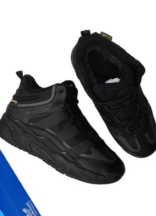 Зимние кроссовки adidas niteball black чёрные (мех)7 фото