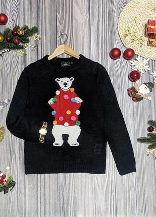 Черный новогодний свитер с мишкой brave soul #18451 фото