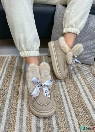 Уггі з вушками зимові жіночі екозамша