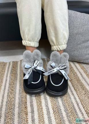 Уггі з вушками зимові жіночі екозамша