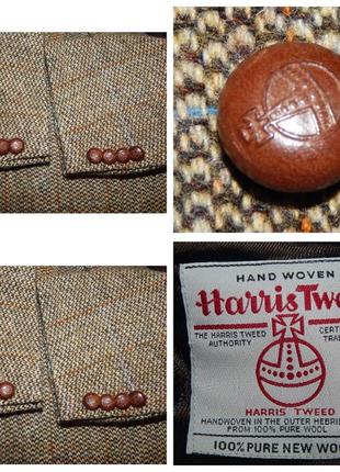 Мужской шерстяной твидовый пиджак в бежевую клетку harris tweed atwardson6 фото