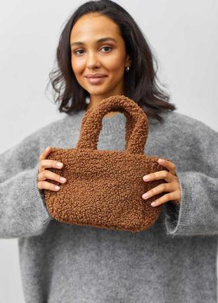 Женская сумка коричневая сумка тедди сумка пушистая зимняя сумка через плечо2 фото