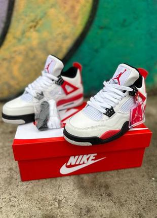 Мужские кроссовки air jordan 4 retro red cement premium белые с красным3 фото