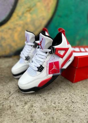 Чоловічі кросівки air jordan 4 retro red cement premium білі з червоним1 фото