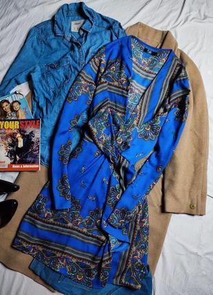 Missguided платье рубашка оверсайз свободное с длинным рукавом синее голубое этно принт7 фото