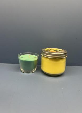 Желтая свеча ikea sommar в стакане и бирюзовая sinnlig zara home woodwick6 фото