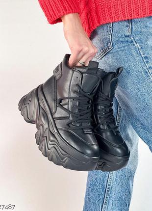 Распродажа черные зимние высокие кроссовки - хайтопы - спортивные ботинки на высокой подошве10 фото