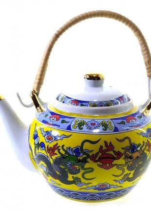 Чайник фарфор с бамбуковой ручкой "драконы" (750мл.)