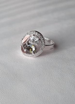 🫧 17 размер кольцо серебро с золотом фианит зелёный2 фото