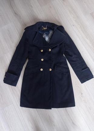 Пальто женское зимнее темно синий цвет1 фото