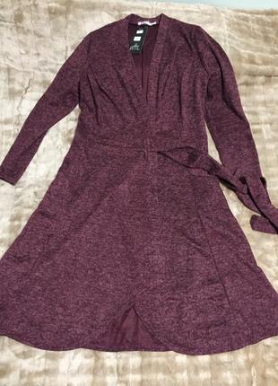Платье теплое на запах, бордового цвета3 фото
