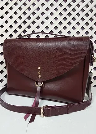 Сумка женская "дороти" натуральная кожа, бургунди матовый клапан под рептилию