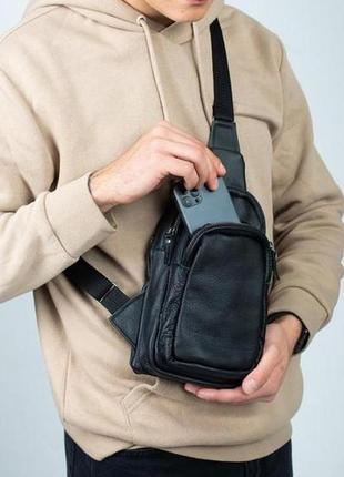 Сумка слинг мужская, сумка через плечо из натуральной кожи, черная2 фото