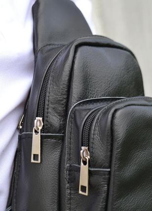 Сумка слинг мужская, сумка через плечо из натуральной кожи, черная7 фото