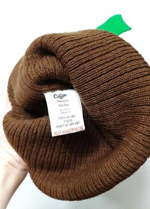 Cotton traders коричнева шапка зима/демі подвійна червоний помпон+зелені листочки на дівчинку 18-24м9 фото