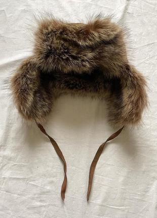 Винтажная кожаная шапка с натуральным мехом3 фото