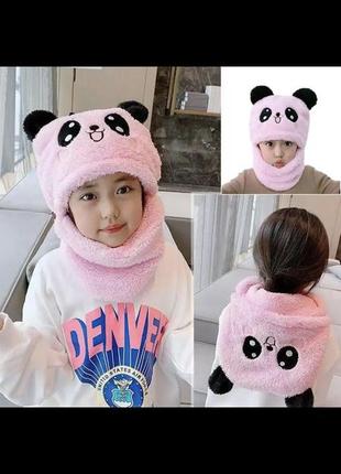 Шапка шлем шапка шарф розовая панда меховушка3 фото