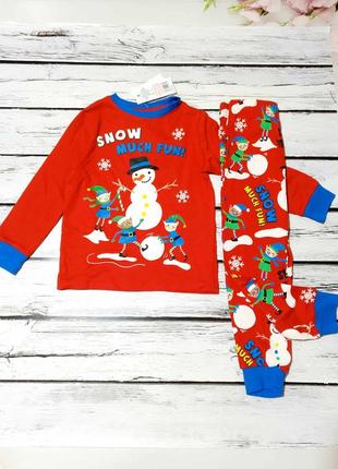 Бавовняна тонка новорічна дитяча піжама на хлопчика комплект кофта штани джогери1 фото