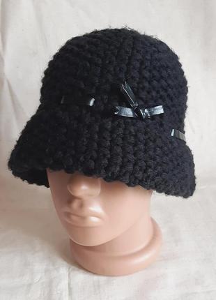 Черная элегантная вязаная шапочка шляпка one size1 фото