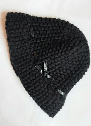 Чорна елегантна в'язана шапочка-головка one size3 фото