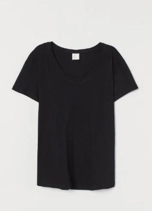 Черная базовая котоновая футболка с v вырезом h&amp;m basic