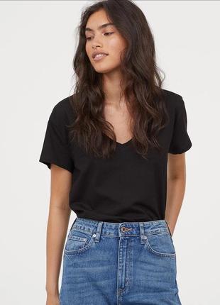 Черная базовая котоновая футболка h&m