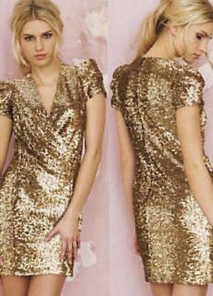 Шикарное золотистое платье в пайетки от french connection2 фото