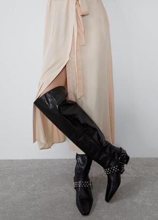 Zara высокие сапоги из натуральной кожи ботфорты казаки3 фото