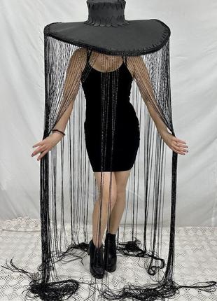 Черная  длинная большая шляпа с бахромой, шляпа для женщин для  фотосессии костюм аксессуары для бер4 фото