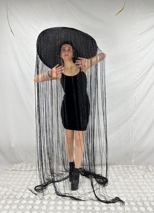 Черная  длинная большая шляпа с бахромой, шляпа для женщин для  фотосессии костюм аксессуары для бер5 фото