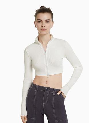 ❗️bershka❗️наймодніший хіт цього року❗️неймовірний подарунок ❗️укорочений топ кардиган , в рубрик , з стоячим комірцем , на змійці