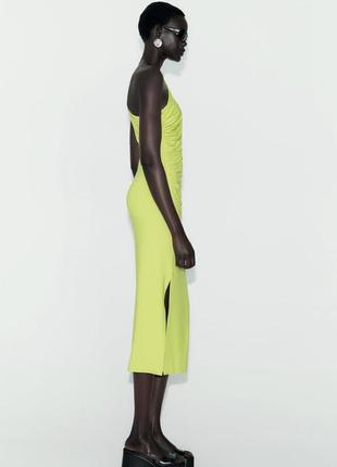 Яркое платье миди лимонного цвета от zara3 фото