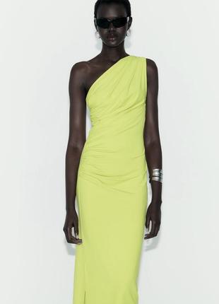 Яркое платье миди лимонного цвета от zara4 фото