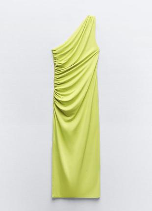 Яркое платье миди лимонного цвета от zara7 фото
