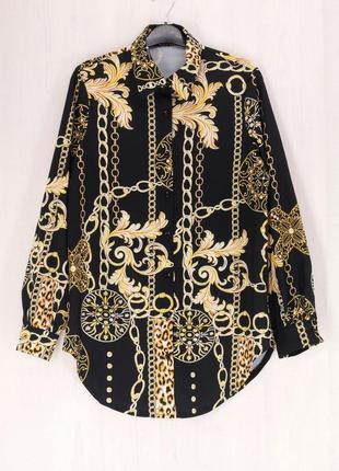 Брендовая удлиненная блузка, рубашка "shein" с принтом в стиле барокко. размер eur36, s.6 фото