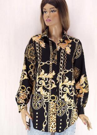Брендовая удлиненная блузка, рубашка "shein" с принтом в стиле барокко. размер eur36, s.4 фото