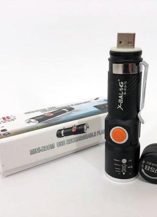 Ліхтар ручний акумуляторний тактичний x-balog bl-616-t6 із зарядкою від павербанків із usb1 фото