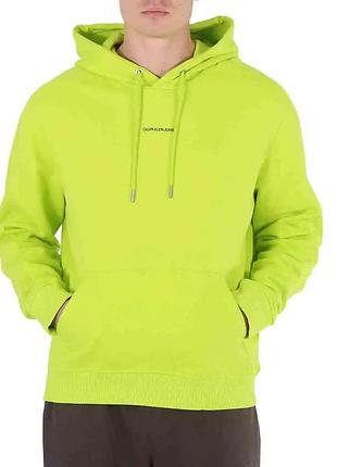 Brand new calvin klein men's green organic cotton micro logo hoodie, size: large1 фото