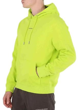 Brand new calvin klein men's green organic cotton micro logo hoodie, size: large3 фото