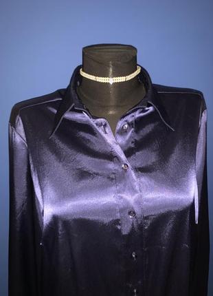 Очень красивая атласная рубашка-рубашка блуза глубокого фиолетового цвета4 фото