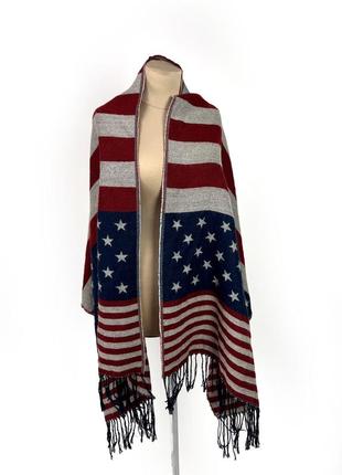 Шаль стильна в стилі американського прапора, акрил 180х70 см