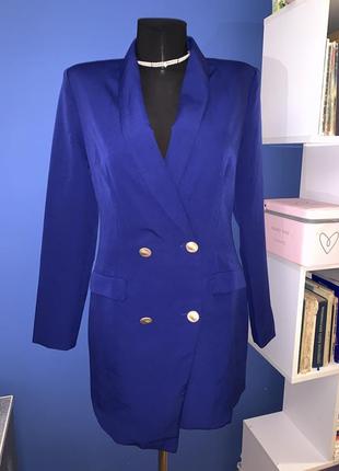 Платье-блейзер асимметрия королевский синий цвет