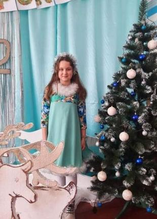 Платье мини трапеция голубое с цветочным принтом глем короткое пышное лёгкое размер м новогоднее