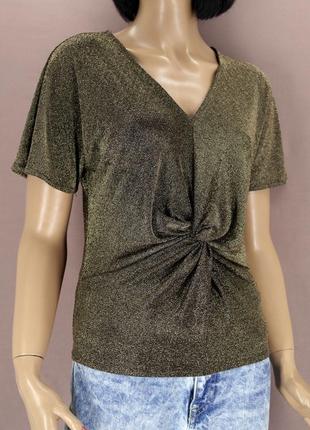 Брендовая золотистая блузка с люрексом "marks & spencer" хаки. размер s.8 фото