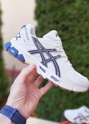 Asics gel-kahana 8 бежеві з синім та помаранчевим кросівки чоловічі шкіряні топ якість асікс сітка демісезонні демісезон низькі шкіра весняні10 фото