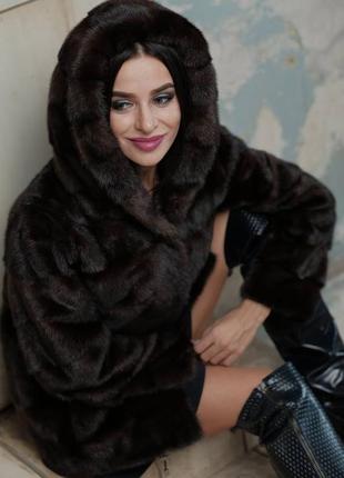 Норковая шуба италия с капюшоном кобра новая коллекция мех норка saga furs